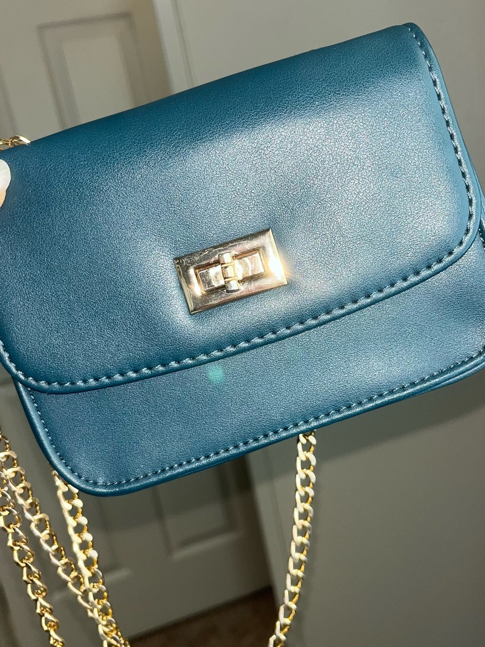 Teal Crossbody Shoulder Bag with Gold Chain
